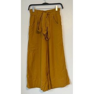 Free People Mustard Yellow Lyocell Wide Leg Belted Pants Size Small